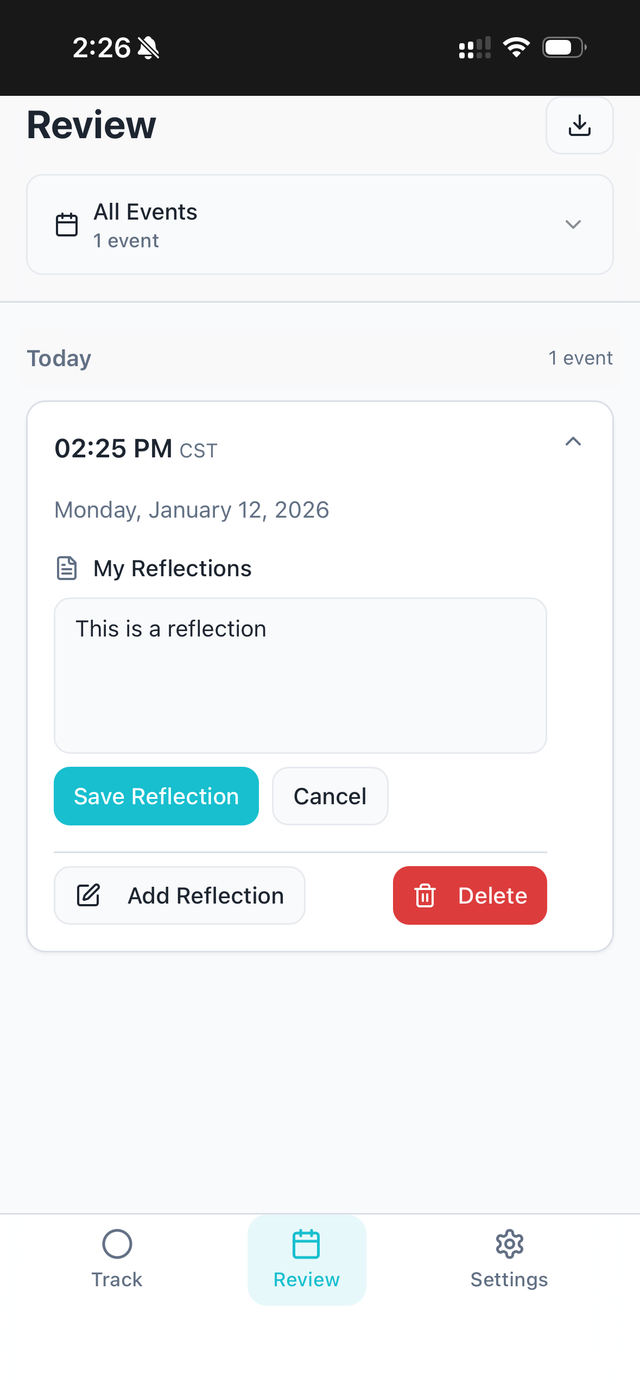 Adding a reflection to an event