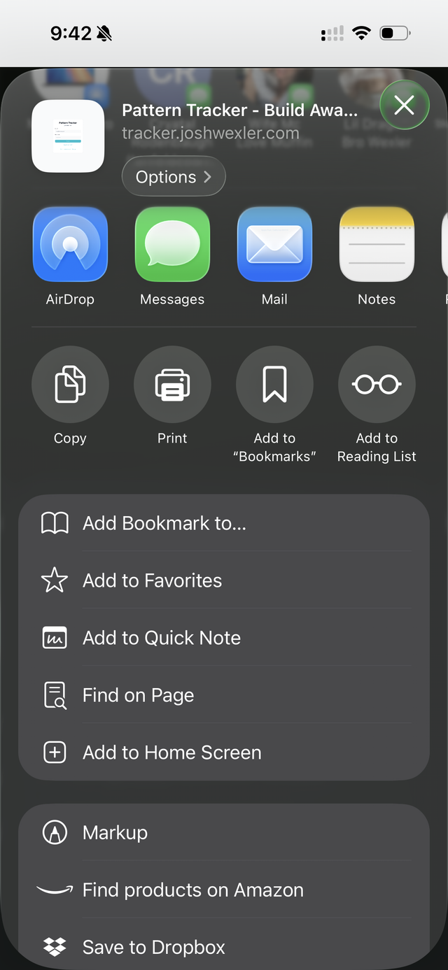 iOS add to home screen option