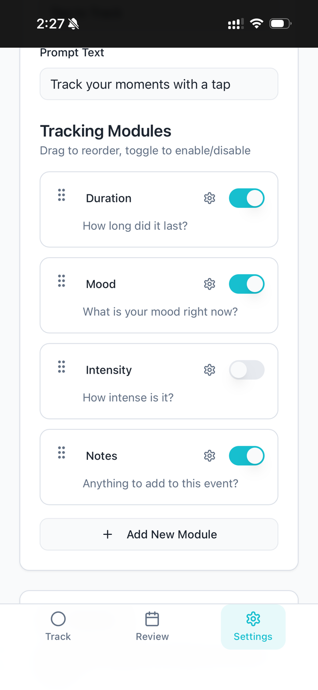 Tracking modules enabled