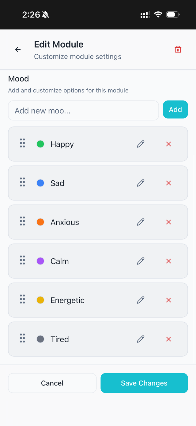Mood module with custom colors