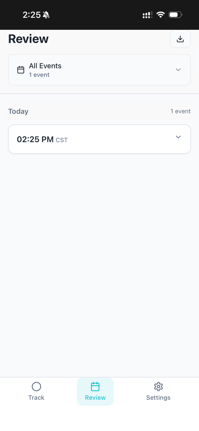 Review screen with single event